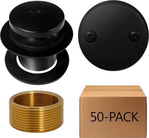 Miniatura 15 de Westbrass D93K-62 Tapón de drenaje de punta de bañera de repuesto de rosca fina o gruesa con placa frontal de 2 agujeros, negro mate Mate negro