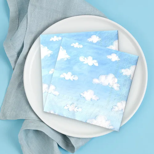 Miniatura 6 de 40 servilletas de nube, suministros de fiesta de historia, cielo azul, nubes blancas, servilletas de papel desechables con temática de nubes