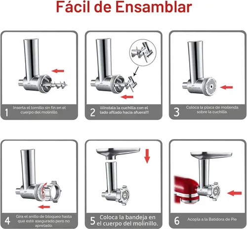 Miniatura 5 de Accesorio de molinillo de carne de metal para batidora de pie KitchenAid, molinillo de carne para Kitchen Aid incluye 4 placas de molienda, 3 tubos