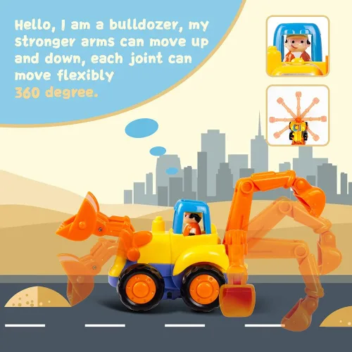 Miniatura 2 de Juego de tractor, excavadora, camión mezclador y volcador de fricción Push and Go de Huile, para bebés y niños