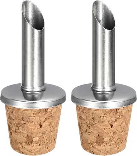 uxcell Vertedores de botellas de acero inoxidable, 2 tapones para botellas de vino con diseño de corcho con boquilla de aceite de oliva, vertedores