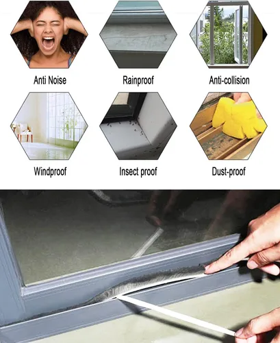 Miniatura 4 de Burlete de Cepillo de 33 Pies para Puerta y Ventana, Tira de Sellado Autoadhesiva, Burlete de Pelo Ordenado Contra Corrientes de Aire, Gris