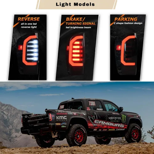 Miniatura 2 de Luces traseras LED mejoradas para Toyota Tacoma 2016-2021, montaje de luces traseras LED negras ahumadas con señal de freno/giro/lámpara de marcha