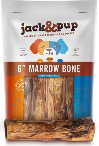 Jack&Pup Huesos de médula para perros (paquete de 6), huesos de perro de larga duración para perros grandes, hueso de médula de 6 pulgadas, hueso de