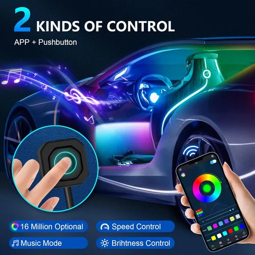 Miniatura 3 de Luces de acrílico para interiores de automóvil, accesorios de automóvil, tira de luces LED 10 en 1 con control de aplicación, 175 pulgadas, 593