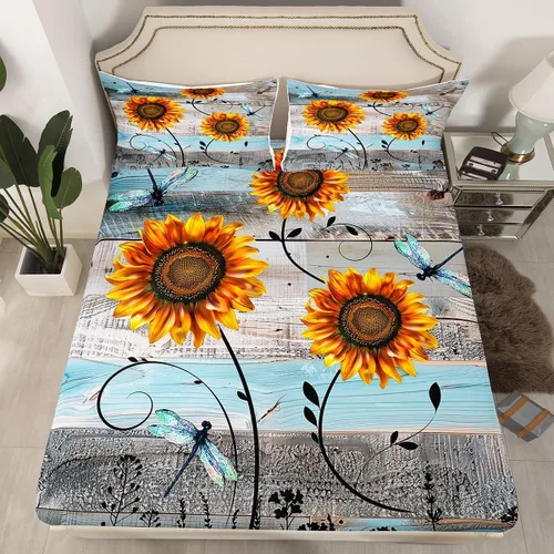 Miniatura 15 de Erosebridal Juego de ropa de cama rústica de tamaño individual, diseño de mariposa y girasol, para niños, adolescentes, adultos, retro, grunge