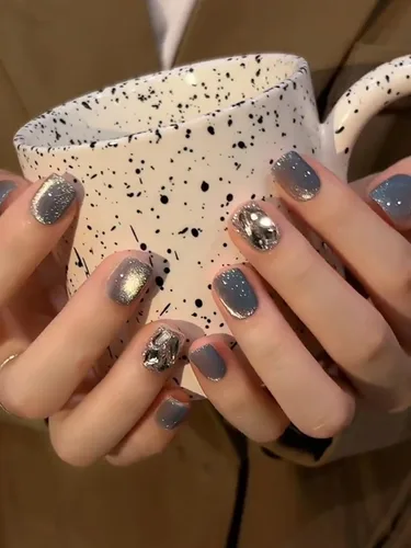 Miniatura 44 de LIGHT RAIN - Uñas a presión de longitud media, con diseño de galaxia Andromeda, uñas postizas de gel, reutilizables, de lujo, de siete capas