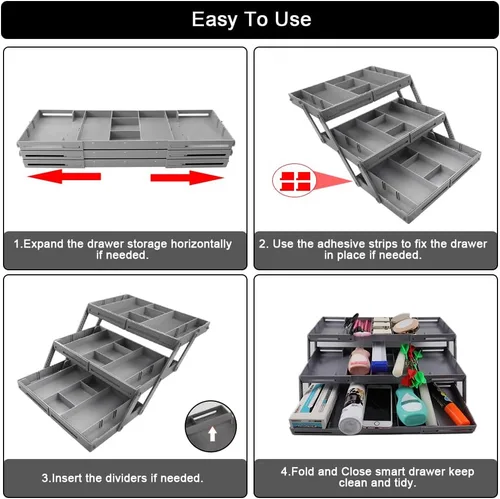 Miniatura 5 de Organizador de cajones de 3 niveles plegable, organizador de cajones de varios niveles, organizador de cajones de basura para oficina, maquillaje