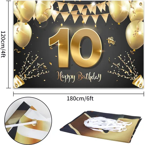 Miniatura 2 de HAMIGAR Fondo de pancarta de feliz cumpleaños número 10 de 6 x 4 pies, decoraciones de cumpleaños de 10 años, suministros de fiesta para niñas