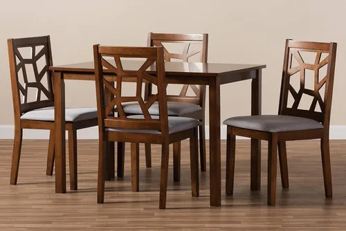 Miniatura 4 de Baxton Studio Abilene - Juego de comedor de 5 piezas con acabado de nogal y tapizado de tela gris