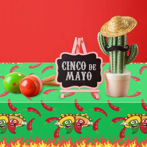 Miniatura 4 de Remerry Mantel de plástico con chile del Cinco de Mayo, desechable, color rojo y verde, suministros de decoración para mesa rectangular, fiesta