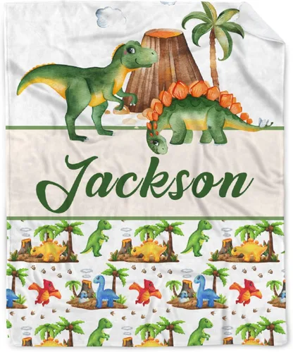 Miniatura 34 de Manta de franela de vellón de dinosaurio con nombre para niñas y niños recién nacidos, regalos personalizados, manta de forro polar suave
