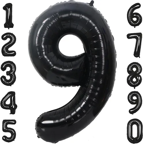 Miniatura 35 de Globos de 40 pulgadas negros con número 0 de helio, globos negros gigantes con número 0 para decoraciones de fiesta de cumpleaños, aniversario, baby