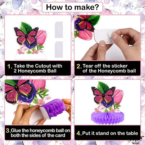 Miniatura 5 de KatchOn, Centros de mesa grandes de mariposa de panal para mesas, paquete de 8, decoraciones de fiesta de mariposas, decoraciones de mariposa