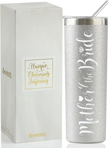 Onebttl Regalos para madre de la novia, vaso delgado de acero inoxidable de 20 onzas con tapa y popote en fiesta de boda para novias, madres de