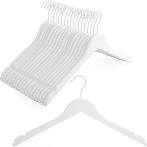 TOPIA HANGER Paquete de 18 perchas de madera para vestido de novia, colgador de madera blanca con gancho blanco giratorio de 360°, muescas de corte