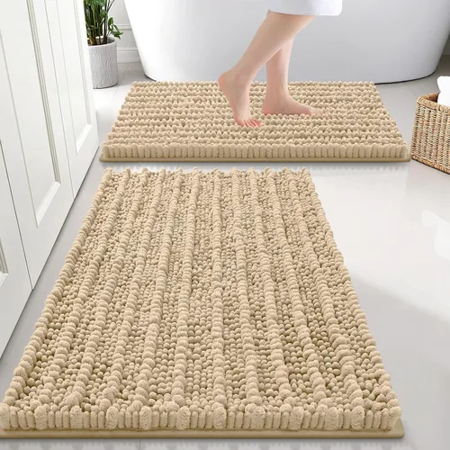 Smiry Juego de 2 alfombras de baño, suaves y absorbentes, parte trasera de goma antideslizante, lavables a máquina, juego de alfombras de baño de