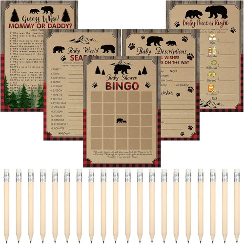Miniatura 24 de Yinder 145 tarjetas de actividades para juegos de baby shower con 20 lápices, incluye descripción de bingo para bebés y deseos, adivina quién es