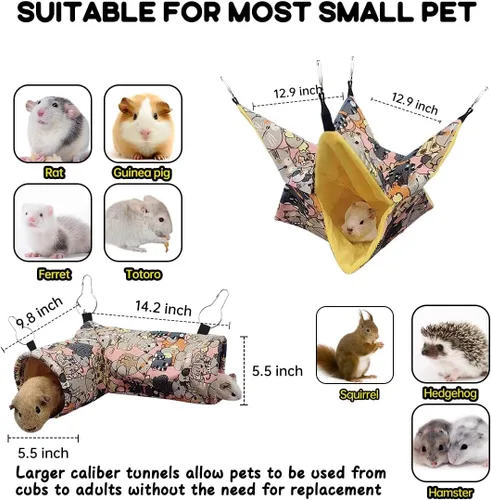 Miniatura 3 de Hamaca para hurón y túnel de rata de indias, túnel de esquina de animales pequeños, tubos y cama para erizo, cerdito de chinchilla, juguetes y 4.
