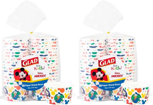Miniatura 6 de Glad para Niños Cuencos Desechables de Papel para Aperitivos de Disney Mickey & Friends, Tapas No Incluidas - Resistentes, Aptos para Microondas
