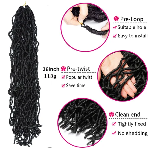 Miniatura 2 de 6 paquetes de pelo sintético suave de 36 pulgadas, pelo súper largo de la diosa, rastas tejidas a ganchillo natural, previamente rizado, trenzado