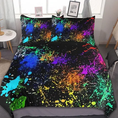 Miniatura 8 de Juego de 3 piezas de edredón neón que brilla en la oscuridad, funda de almohada de microfibra con cremallera para cama matrimonial, Queen