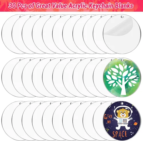 Miniatura 3 de Cludoo Adornos acrílicos transparentes de 3 pulgadas para manualidades, 30 piezas de adornos de acrílico redondo transparente en blanco con agujero