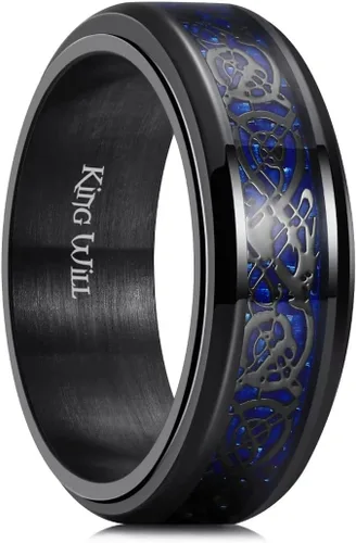Miniatura 75 de King Will Anillo giratorio de acero inoxidable 316L para hombres y mujeres, 0.315 in de dragón/nudo celta, anillo para ansiedad para aliviar