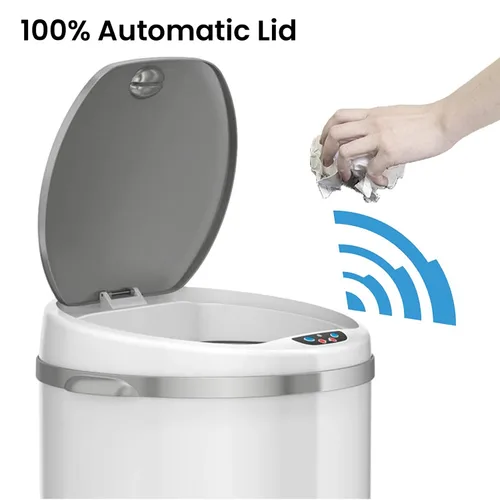 Miniatura 2 de iTouchless Cubo de basura de 8 galones con filtro de olor, cubo de basura redondo de acero inoxidable blanco para el hogar, oficina, trabajo