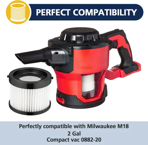 Miniatura 2 de Cabiclean Filtro seco HEPA de repuesto compatible con Milwaukee 49-90-0160, 49-90-1951, apto para aspiradora compacta 0882-20 M18, paquete de 2 0160
