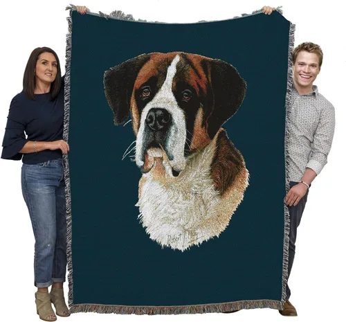 Pure Country Weavers Robert May - Manta tejida de San Bernardo azul BG - Manta de tapiz de algodón, fabricada en los Estados Unidos, 72 x 54 pulgadas