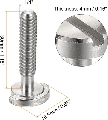 Miniatura 2 de uxcell Tornillo de trípode para cámara - Adaptador de tornillo de montaje macho de 1/4 pulgadas ranurado de 1.18 pulgadas de longitud para soporte