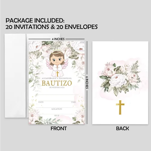Miniatura 5 de AEHIE 20 juegos de invitaciones de bautizo con forma de fiesta de bautizo para baby shower, con sobres, tarjetas de invitaciones con cruz dorada
