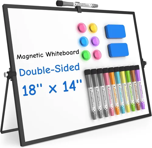 Miniatura 9 de Grtard Pizarra blanca magnética de borrado en seco, pizarra blanca de escritorio de doble cara de 16 x 12 pulgadas con soporte, juego de pizarra