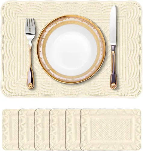 Miniatura 2 de Juego de 6 manteles individuales acolchados, rectangulares lavables a máquina, para cocina o comedor, manteles individuales rectangulares de tela
