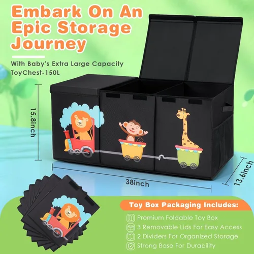Miniatura 3 de Caja de juguetes XL - Contenedores de almacenamiento de juguetes con tapas, baúl plegable para niños y niñas, organizador de juguetes grandes