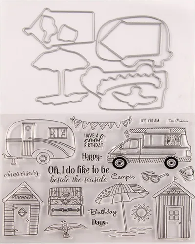 Paraguas de playa para automóvil, juego de sellos y troqueles transparentes de silicona para hacer tarjetas, plantillas de corte para álbumes de