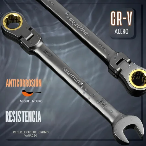 Miniatura 5 de SUZUME Juego de llaves de trinquete métricas y SAE de cabeza flexible de 24 piezas, 72 dientes Cr-V, juego de llaves de trinquete de acero Cr-V