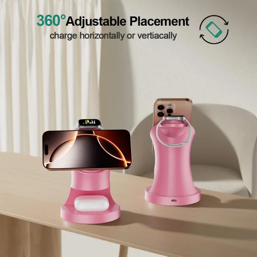 Miniatura 6 de Estación de carga inalámbrica 3 en 1 para dispositivos Apple Rosa