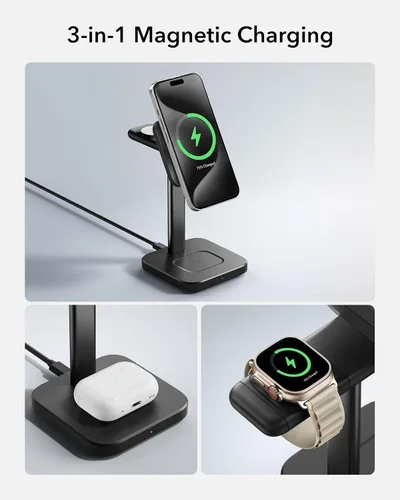 Miniatura 5 de ESR Estación de carga inalámbrica 3 en 1 para Apple [certificado], cargador portátil para Apple Watch y soporte de cargador MagSafe, cargador