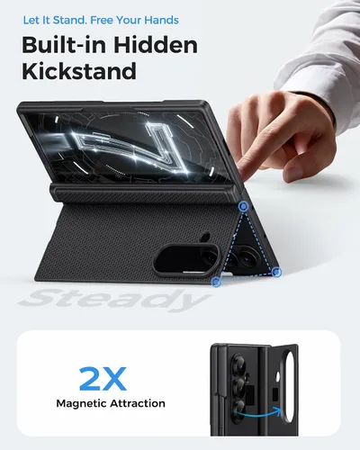 Miniatura 4 de BXYJY Funda para Samsung Galaxy Z Fold 7 con soporte, protector de pantalla frontal, protección de bisagra, delgada y resistente, cubierta dura