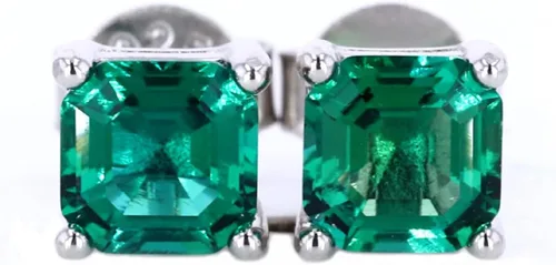 LETMEXC Aretes de esmeralda zambiana cultivados en laboratorio de 0.5 quilates cuadrados de 0.197 x 0.197in plata S925 joyería clásica de moda, Oro