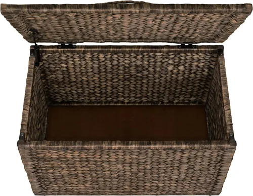 Miniatura 3 de eHemco Baúl de almacenamiento de mimbre de jacinto de agua resistente con marco de metal, 30 x 17.5 x 17.5 pulgadas, marrón lavado
