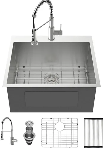 Miniatura 17 de Kichae Fregadero de Cocina de 21x20 Pulgadas, Fregadero de Barra Pequeño, Fregadero de Acero Inoxidable, Montaje Superior, Montaje Inferior