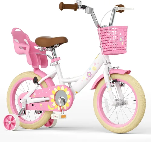 Glaf - Bicicleta para niñas de 12, 14, 16 pulgadas con ruedas de apoyo, bicicleta para niños pequeños de 2 a 9 años, bicicleta con canasto y asiento