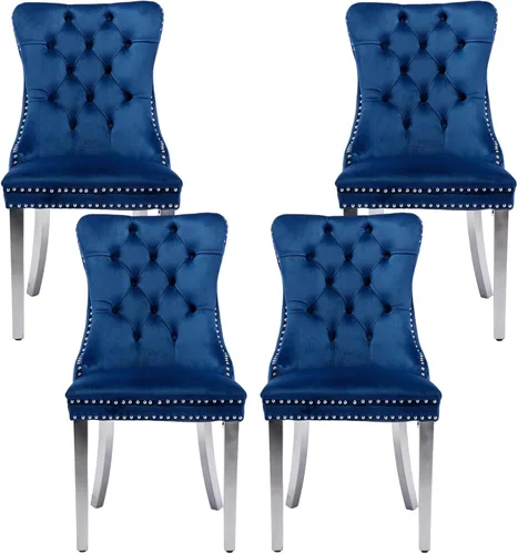 Miniatura 30 de Silla de comedor copetuda moderna de terciopelo para comedor, sillas de comedor tapizadas con remache de clavo, anillo trasero para cocina, comedor