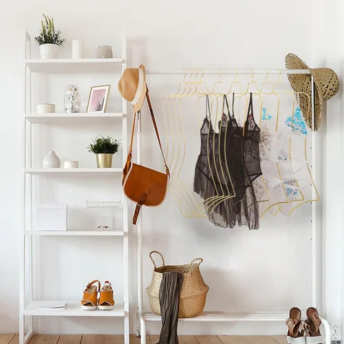 Miniatura 2 de Perchas de ropa con forma de cuerpo, paquete de 10 perchas de lujo con alambre de metal dorado y colgador de bikini, perchas de lencería