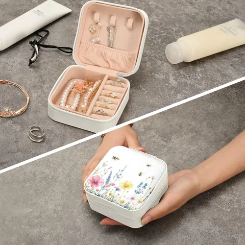 Miniatura 8 de QwThum Joyero de viaje organizador para mujeres, niñas y hombres, pequeña caja de almacenamiento portátil para joyas, aretes, anillos, collares