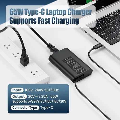 Miniatura 2 de Adaptador de corriente delgado para laptop Dell USB-C de 65 W/W, para Dell Latitude 5289 5420 5289 5590 7420 7390 7490, Dell XPS 13 9360 9365 9370
