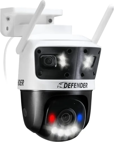 Defender AI 3K+ Guard Tri-Lens WiFi Plug-in Cámara de seguridad 3 en 1, PTZ de 360°, detección de vehículos y humanos AI, seguimiento automático,